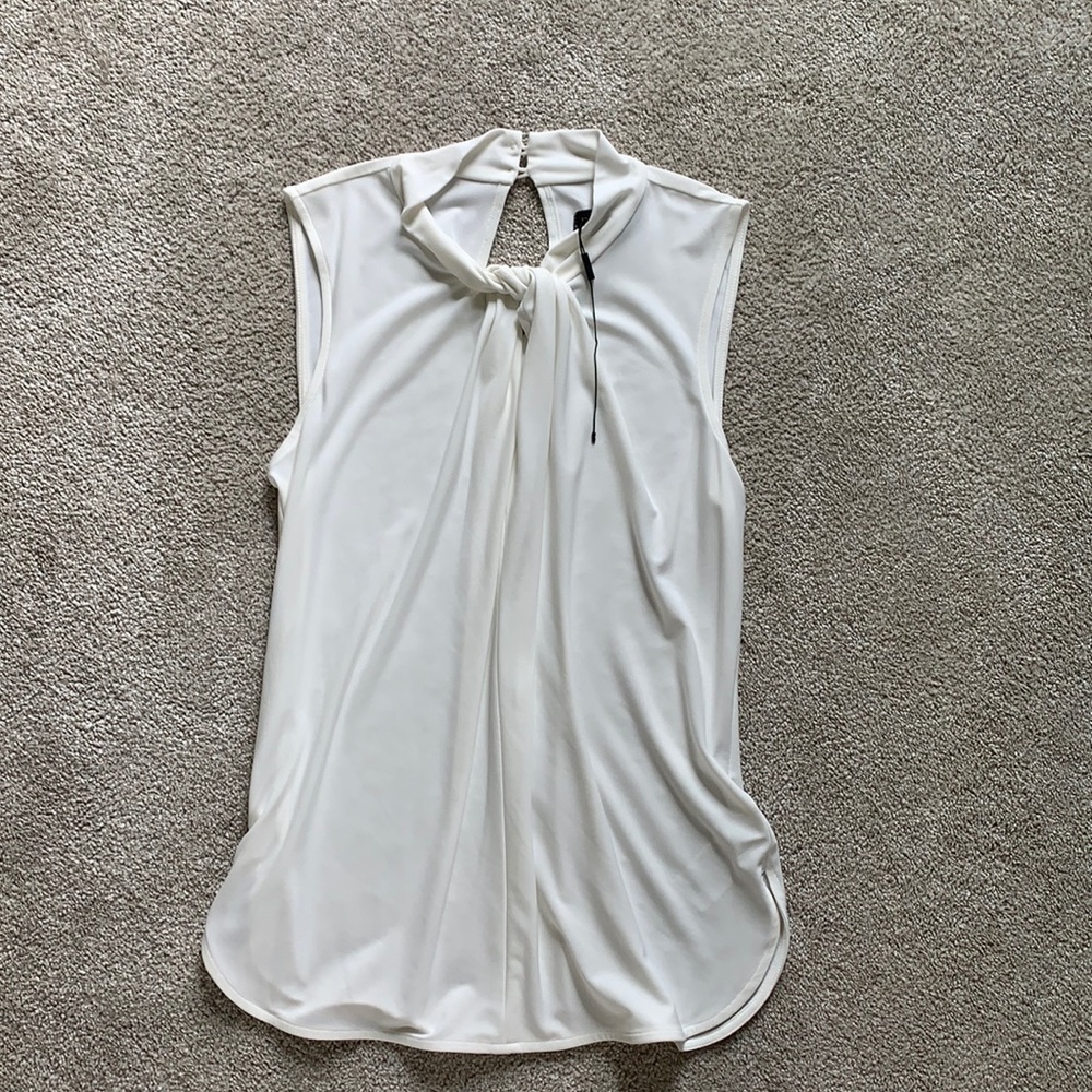 High neck blouse with tie knot detail